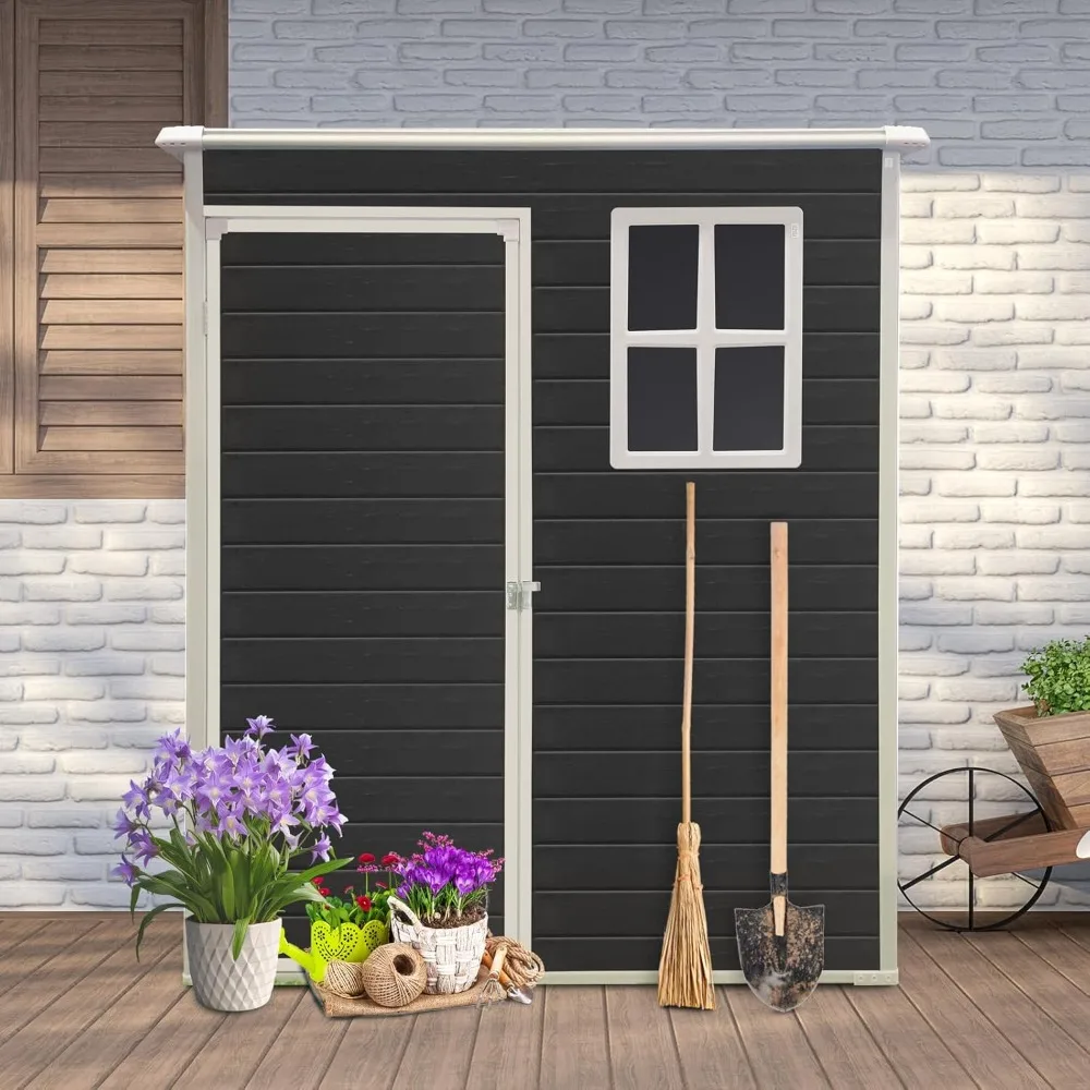 

5 x 3 FT Outdoor Storage Shed, Waterproof Resin Cabinet Polypropylene Frame with Lockable Doors for Patio Furniture