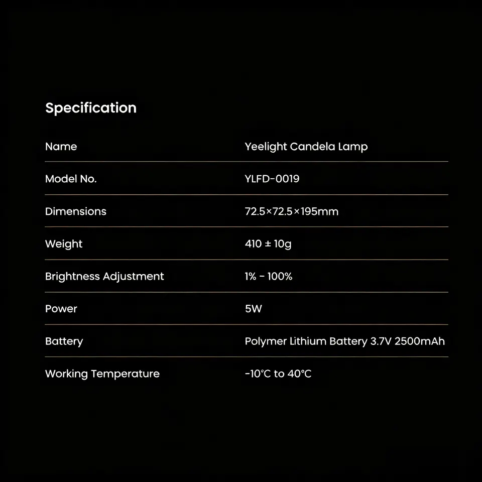 إضاءة شمعة Yeelight القابلة لإعادة الشحن، إضاءة محيطة LED، إضاءة ليلية دافئة 1800K، خافتة دوارة بلا درجات، شحن Type C - 6