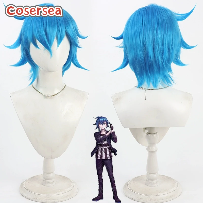

Cosersea Kazuki Aoyama Cosplay Wigs Tribe Nine Kazuki Aoyama Roleplay 30cm Short Straight Blue Wig Synthetic Hair Heat Resistant