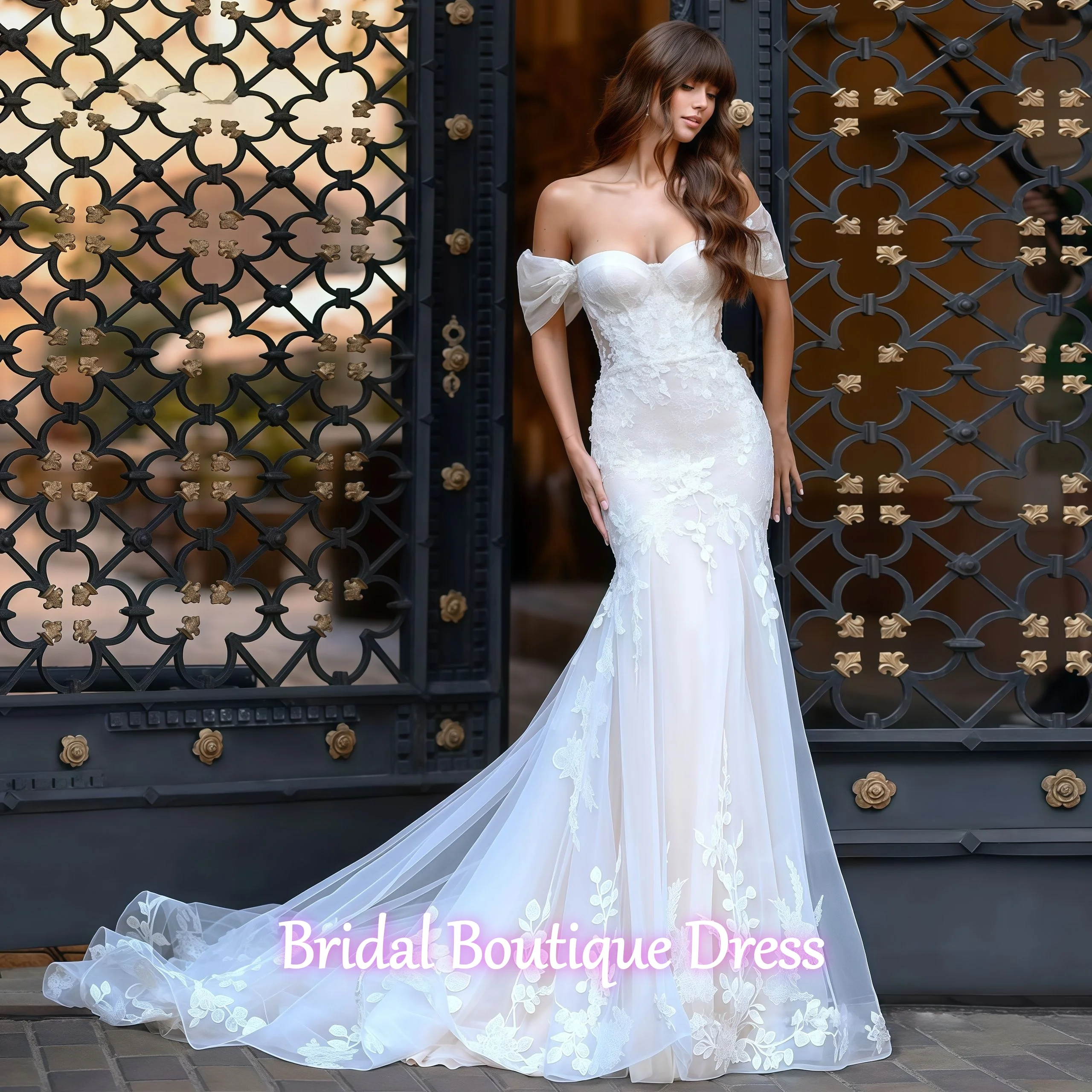 

Customized Sexy Mermaid Wedding Dress Charming Sweetheart Off the Shoulder Applique Wedding Gown Train Vestido De Novia