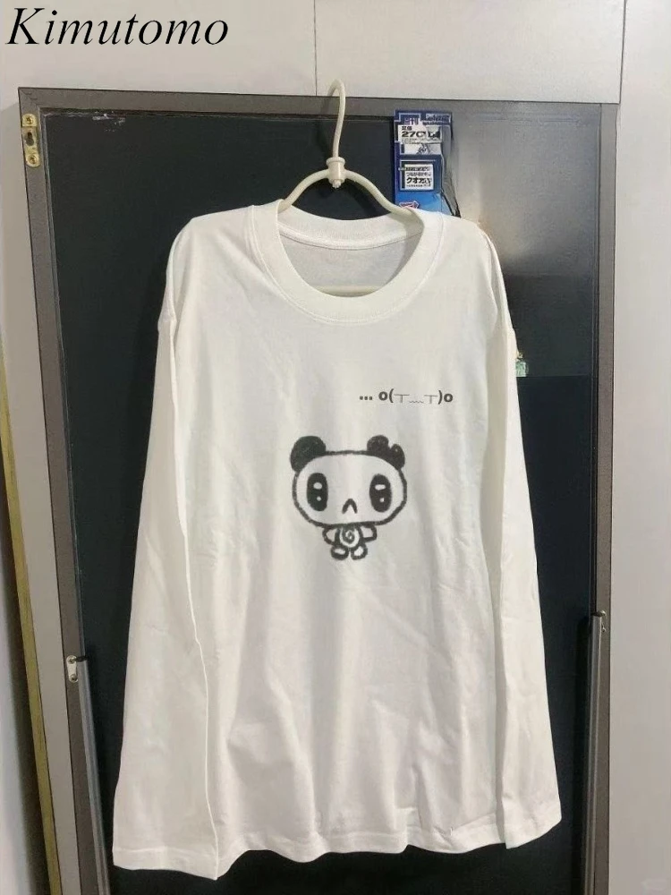 Kimutomo T Shirts Women Cartoon Printed Long Sleeve Loose Fashion Y2k Aesthetic Harajuku Tops Autumn Winter Fashion Ladies
