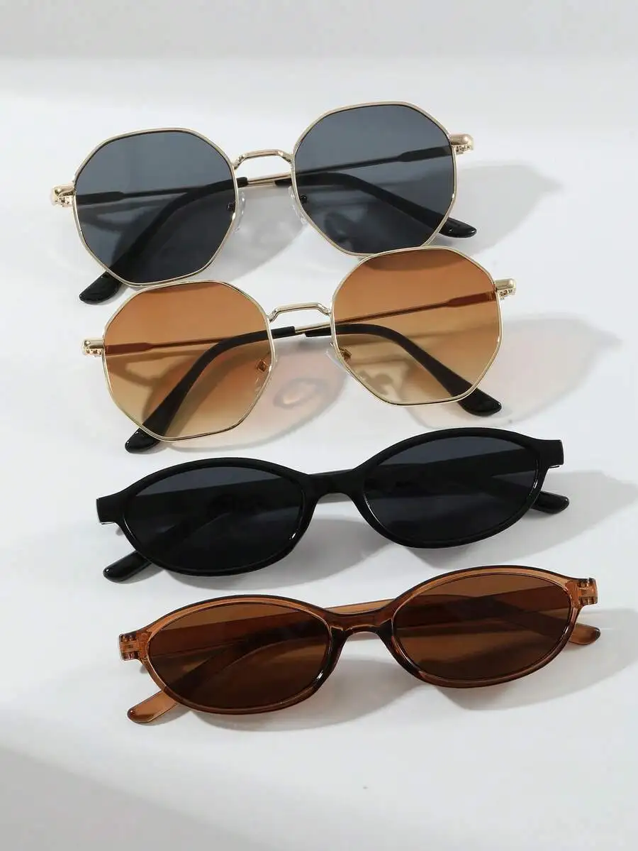 4pcs Plastic Geometric Full Frame Classic Y2K Style Minimalist Fashion Glasses, Suitable For Various Face Shapes, Summer
