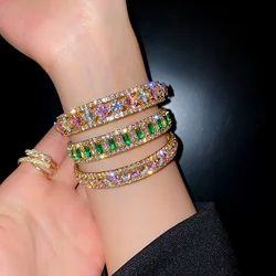 Geometric Zircon Bracelet & Bangles For Women Pink Green Cuff Bracelets Weddings Party Jewelry