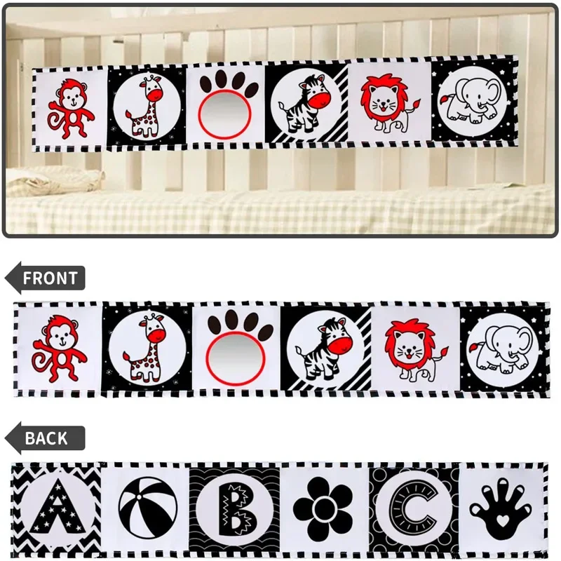 Sensory Cloth Book High Contrast Baby Toys 0-12 Months Newborn Crib Toys Black and White Animal Cloth Books Montessori Baby Book