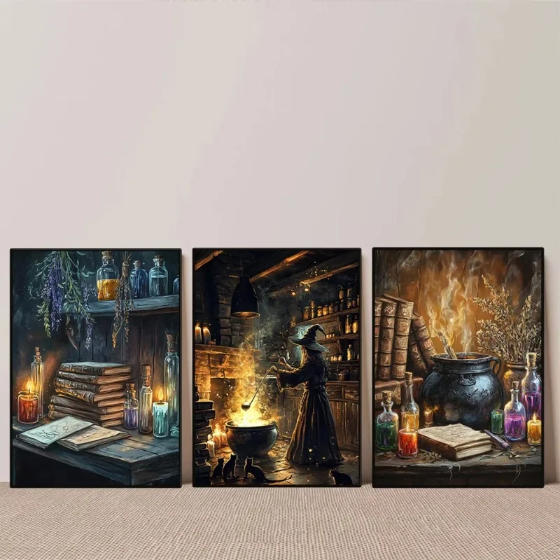 Gothic Occult Vintage Witch Apothecary Herbalist Potion Book Canvas Painting Wall Art Poster Print for Living Room Home Decor
