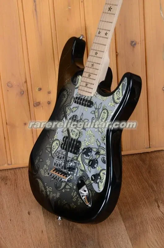 

Richie Sambora Black Paisley Electric Guitar Maple Fingerboard Star Inlay Paisley Pickguard Floyd Rose Tremolo SSH Pickups