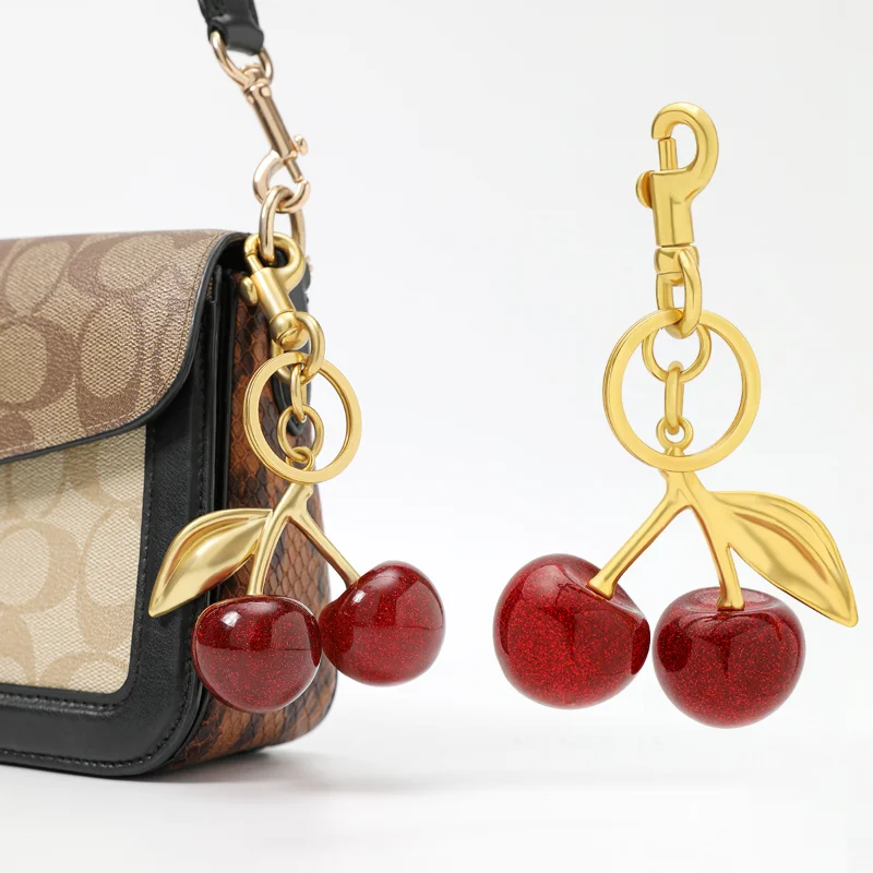 Cherry Charm Pendant Cherry Pendant Shoulder Bag Decoration Fruit Leaf Shape Keychain Exquisite Keyring Holder Handbag Accessory