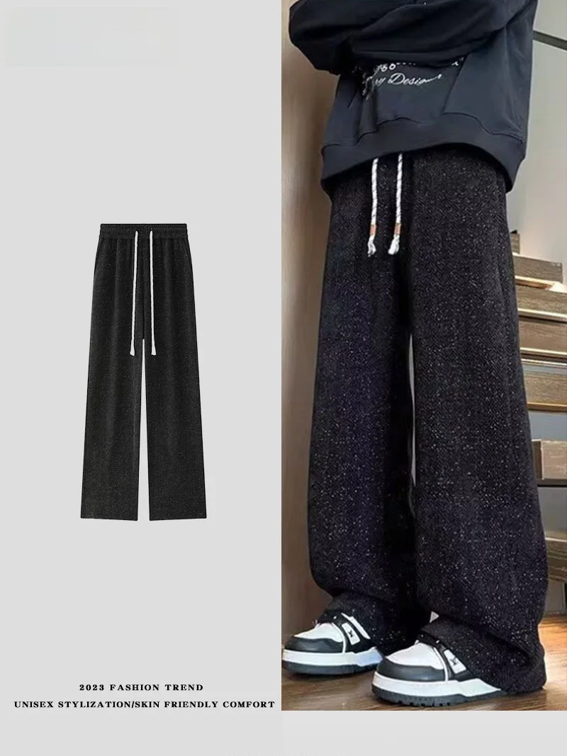 

Мужские утепленные повседневные брюки свободного кроя с широкими штанинами, прямого кроя, зимние, комфортные, из мягкой ткани, неэластичные, для бизнеса...