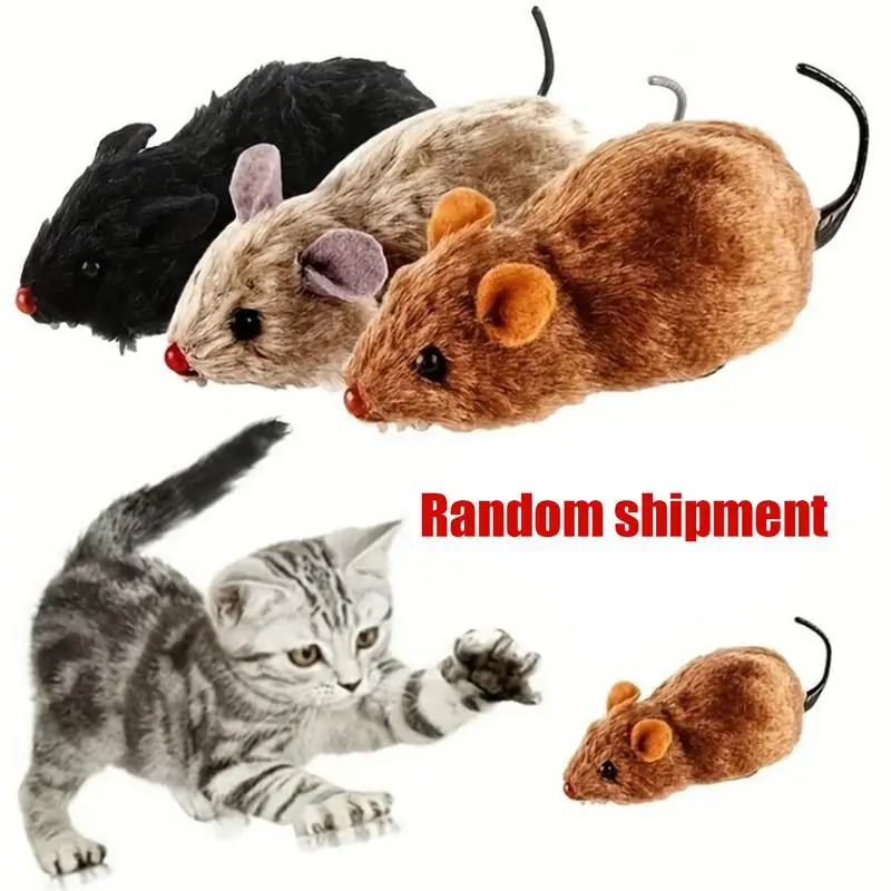 Creative Funny Clockwork Spring Power Plush Mouse Toy Multi Color Cat Dog Playing Interactive Toy Mechanical Motion Rat Pet Toy