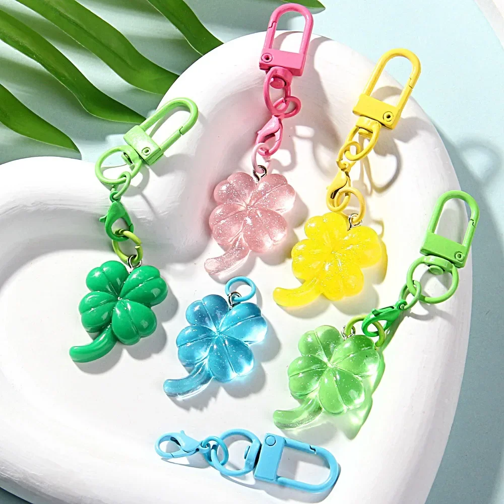 New Fashion Four Leaf Clover Keychain Keyring Phone Chain Key Chains Star Colorful Button Pendant Jewelry Accessory Props