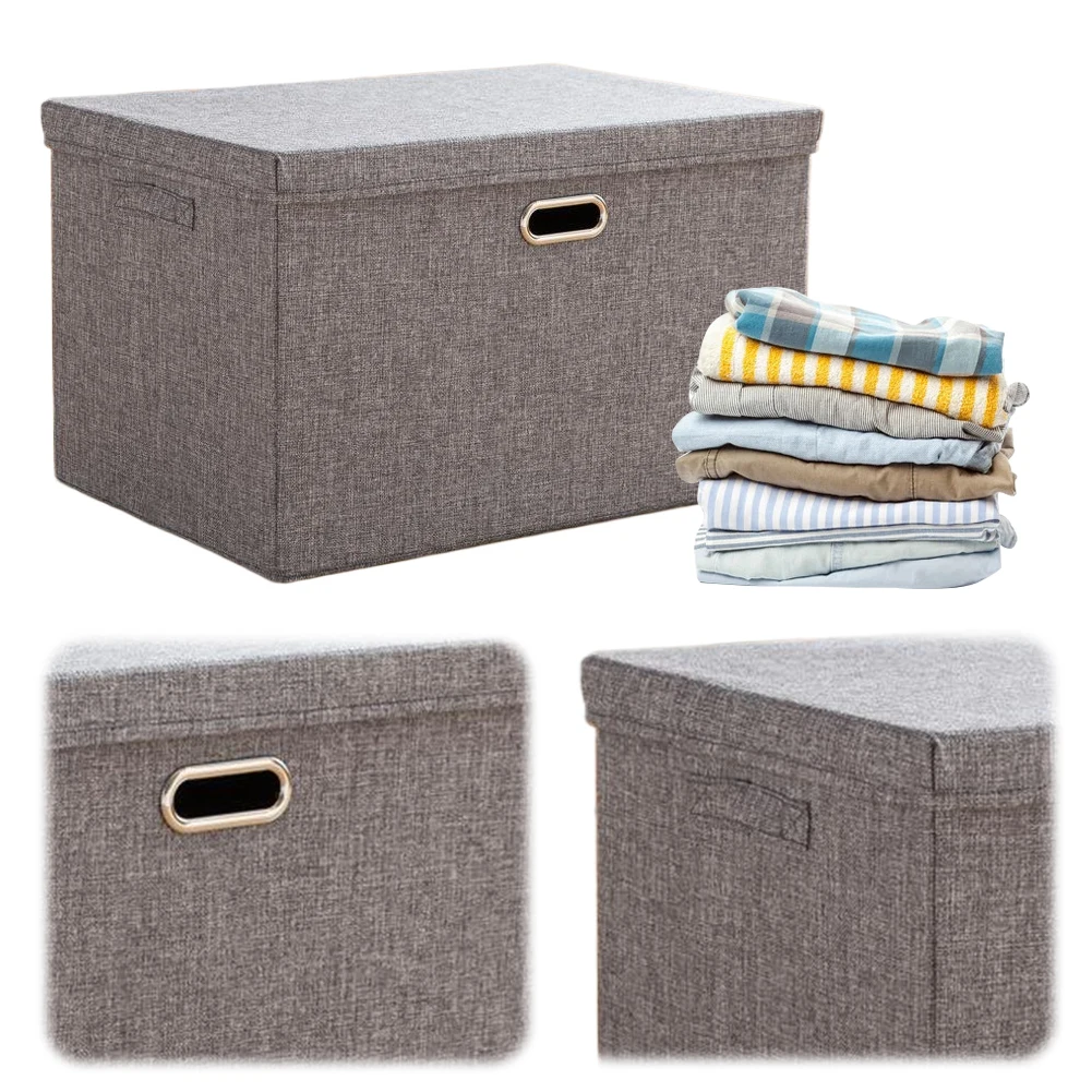 Portable Storage Basket Container Fabric Folding Storage Box with Lid Fabric Storage Organizer Home Supplies Closet Toys Storage