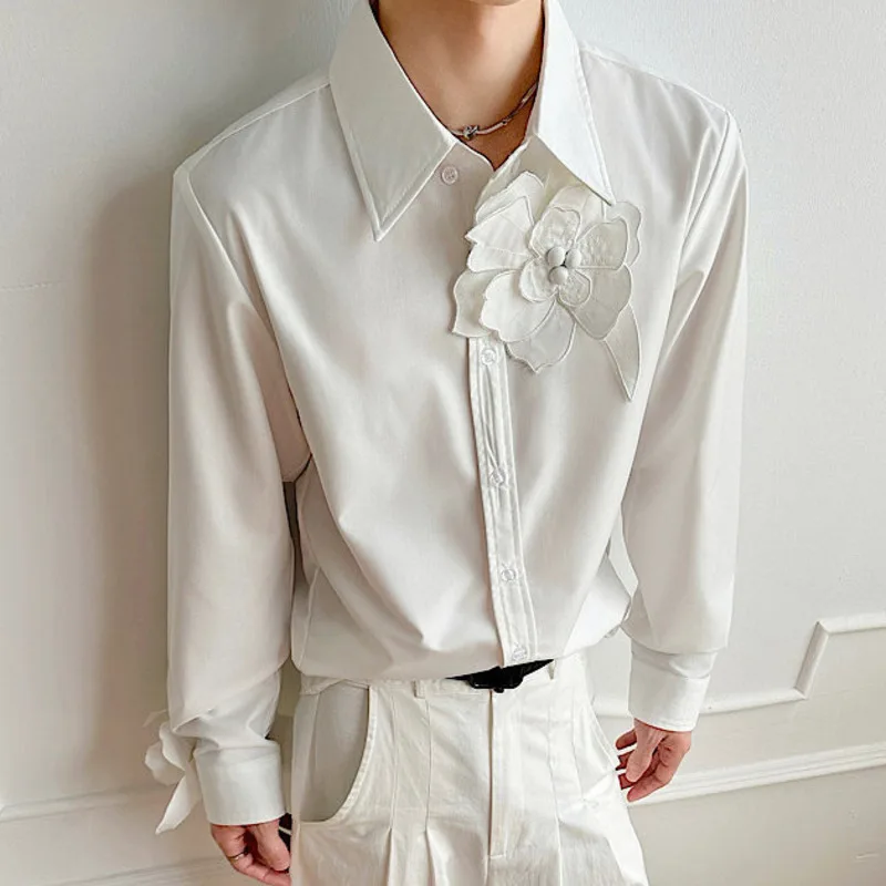 WVGA Spring Summer New Man Tide Three-dimensional Flower-padded Shoulder Trendy Long Sleeve Shirts Niche Chic Casual Tops W21605