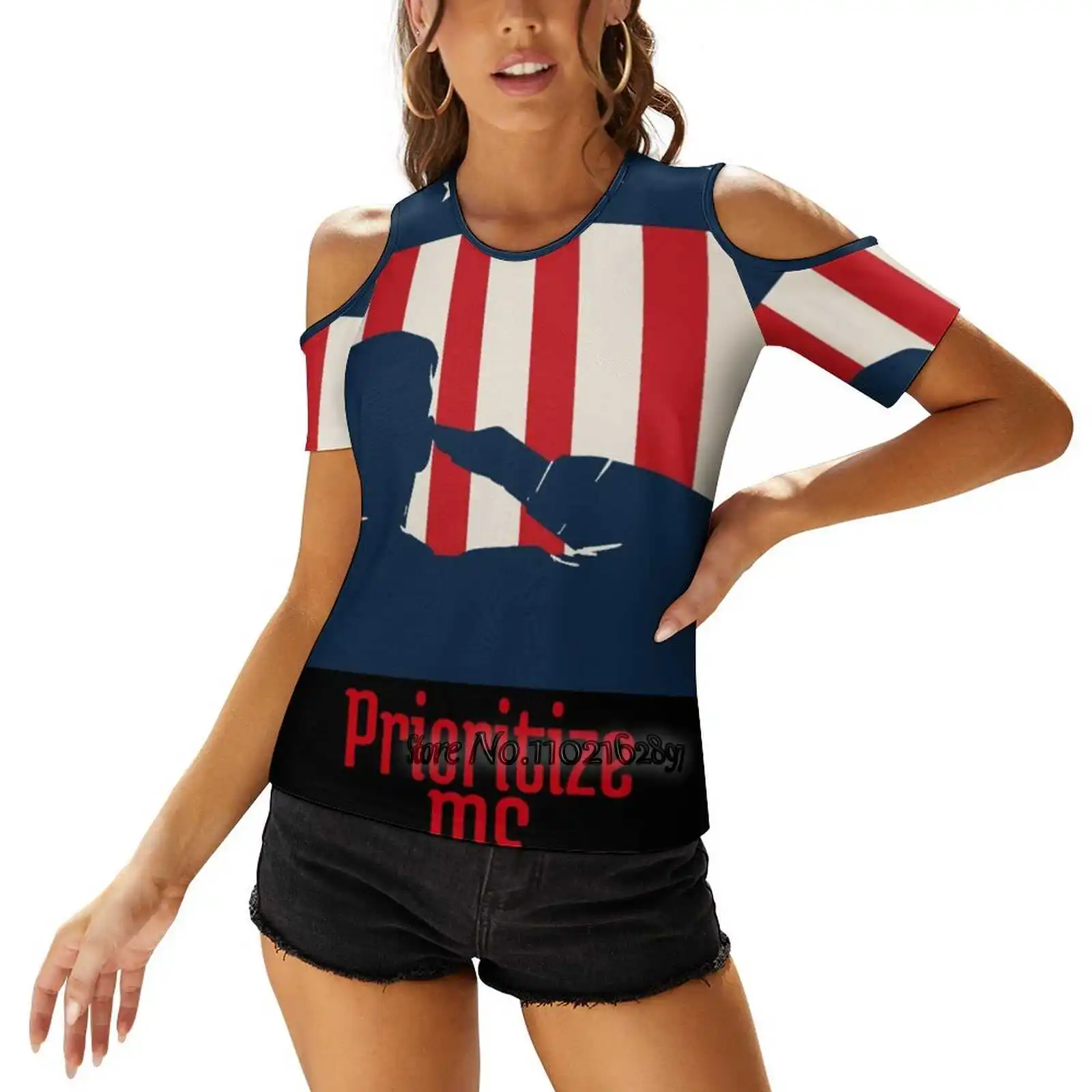 Prioritize Me Women T-Shirt Back Lacing Casual Short Sleeve Tops Summer Tees For Veterans For Veteran Son For For Veteran