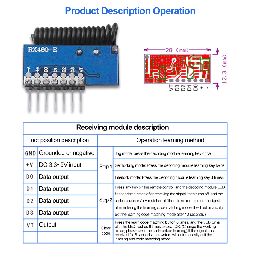 Ricevitore RF Wireless a 4 canali 315/433mhz modulo decodificatore codice di apprendimento 1527 per modulo di ricezione supereterodina telecomando