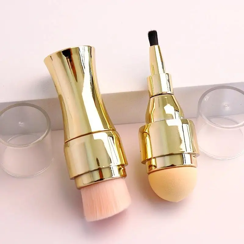 4in1 Makeup Brushes Set for Eyeshadow Foundation Concealer Lip Handy Portable Brushes for Travel and Everyday Use