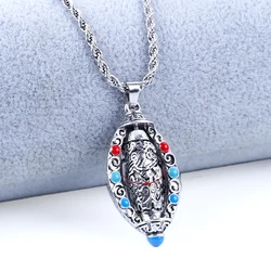 Tibetan Prayer Wheel Charm Buddhist Necklace Rotatable Buddha Pendant Jewelry Accessory Lucky Amulet Necklace for Man Women Gift