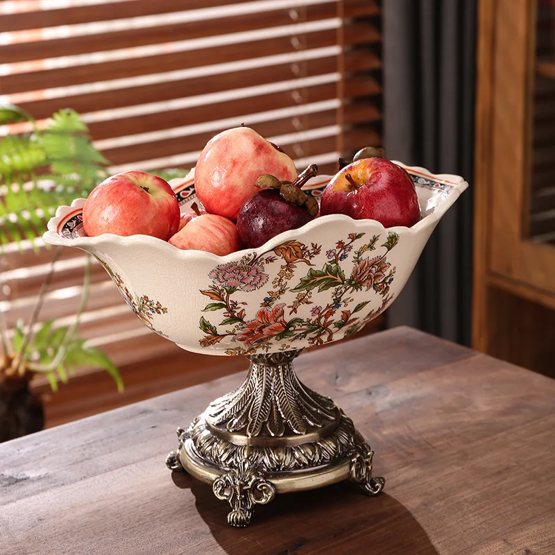 American style retro ceramic fruit platter Living room high legged dried plate Creative home furnishings storage containers