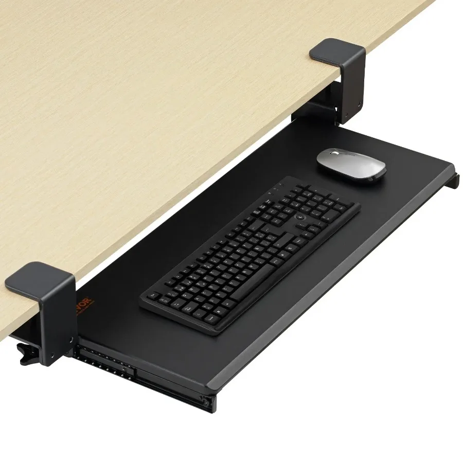 

Keyboard Tray Under Desk Pull out Keyboard Mouse Tray Under Desk with Sturdy Nodrill C Clamp Mount Large 26.8 x 11 inch Slideo
