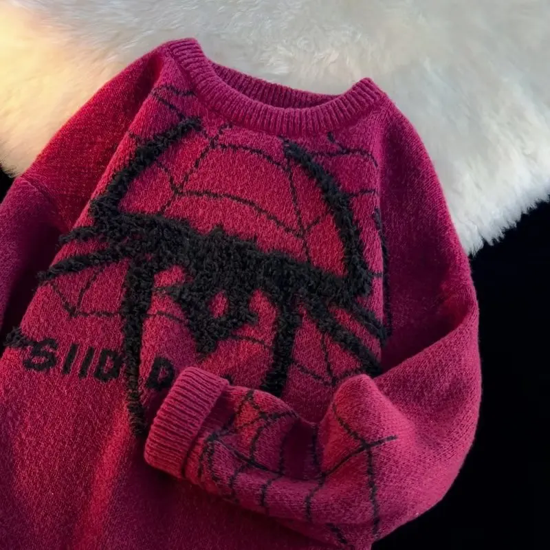 

Свободный мужской вязаный свитер с пауком, осень-зима, большие размеры 250, американский Sle, круглый бейсбольный воротник с ромбовидным узором