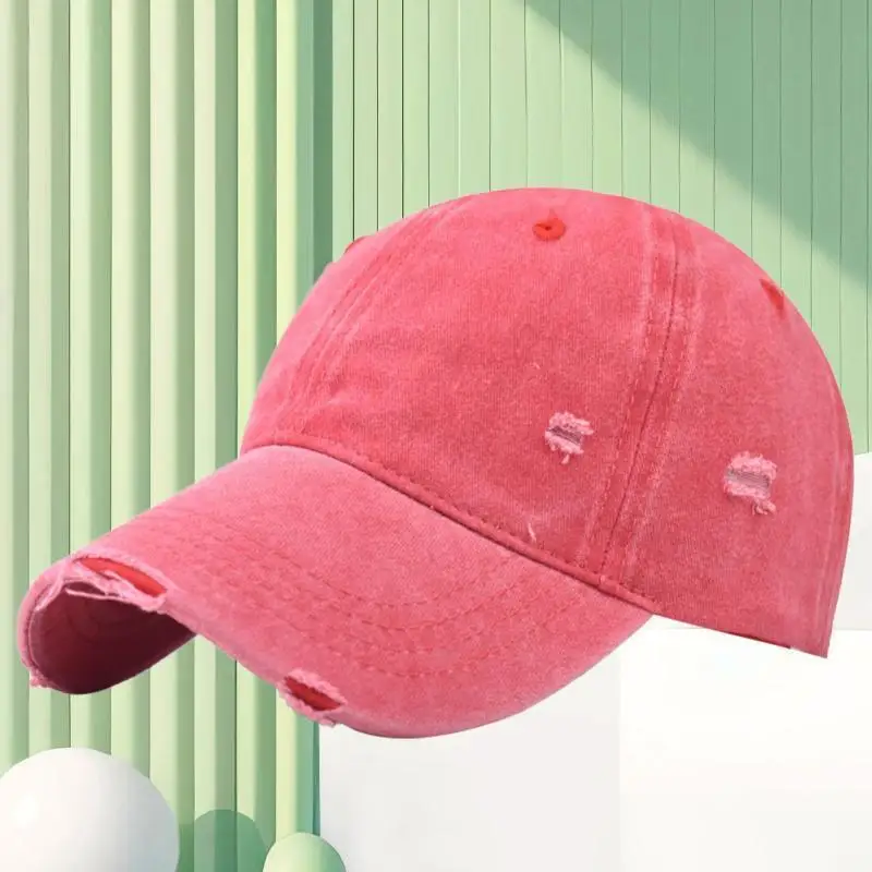 Washed Baseball Cap Custom Logo With Holes Rough Edges Men Women Duckbill Hat Embroidered Pattern Casual Sports Cap view 3