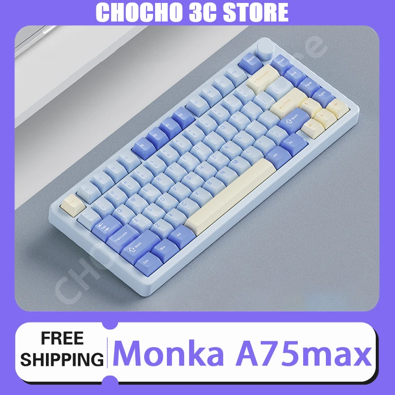 Monka A75max Mechanical Keyboard 3mode Bluetooth Wireless Keyboard RGB Hot Swap Office Custom E-Sports Computer Accessories Gift