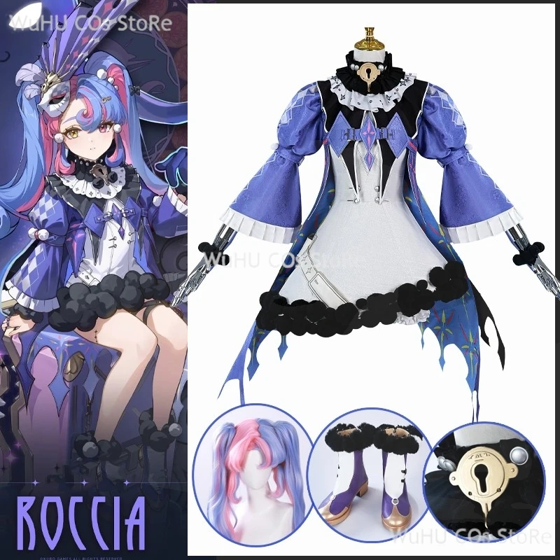 

Game Wuthering Waves ROCCIA Cosplay Costume Box Stage Suit New Skin Blue Dress ROCCIA Wig Shoes Women Halloween Roleplay Suit