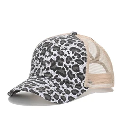 Ponytail Baseball Cap Leopard Print Baseball Caps for Women Adjustable Mesh Vented Trucker Sport Golf Ponytail Pony Sun Hat Cap