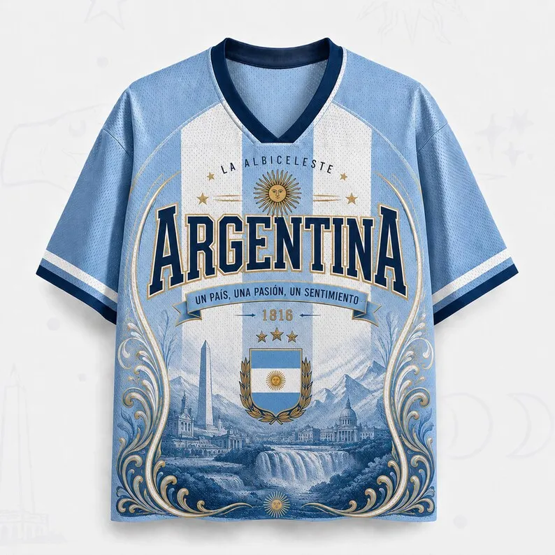 2026 Argentinische Fan-Trikots: Atmungsaktives V-Ausschnitt Mesh-Fußball-T-Shirt mit Aufdruck – Ein Must-have für Fans – Detail 3