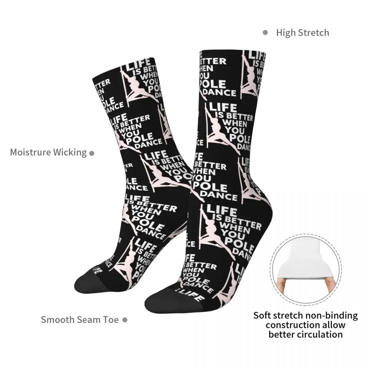 Life Is Better When You Pole Dance Fitness Pole Dancing Socks Harajuku Sweat Absorbing Stockings All Season Long Socks