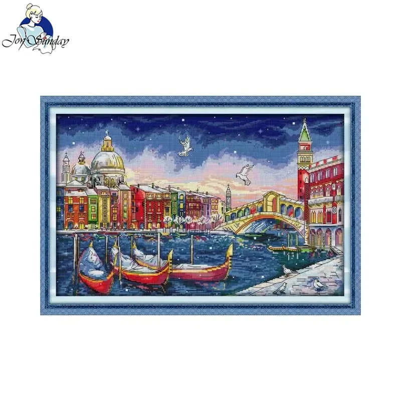 

Joy Sunday Cross Stitch Kits Seaside Christmas HD Pattern Aida 16/14/11CT Printed Counted Canvas DIY Embroidery Set Art Crafts