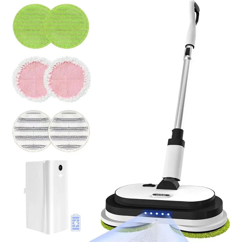 Cordless Electric Mop  Floor Cleaner with LED Headlight & Water Sprayer Up to 60 mins Detachable Battery