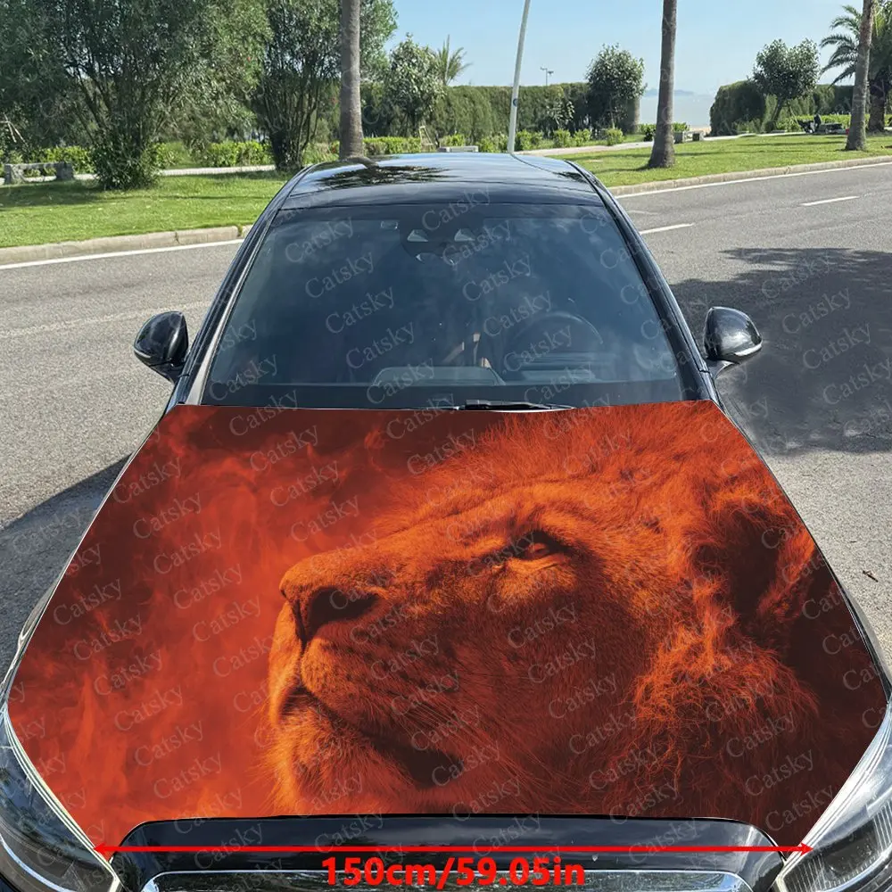 Car Decal Lion with Red Textural Artistic Fusion Design, Creating a Mysterious and Commanding Visual Car Hood Sticker, Waterproo