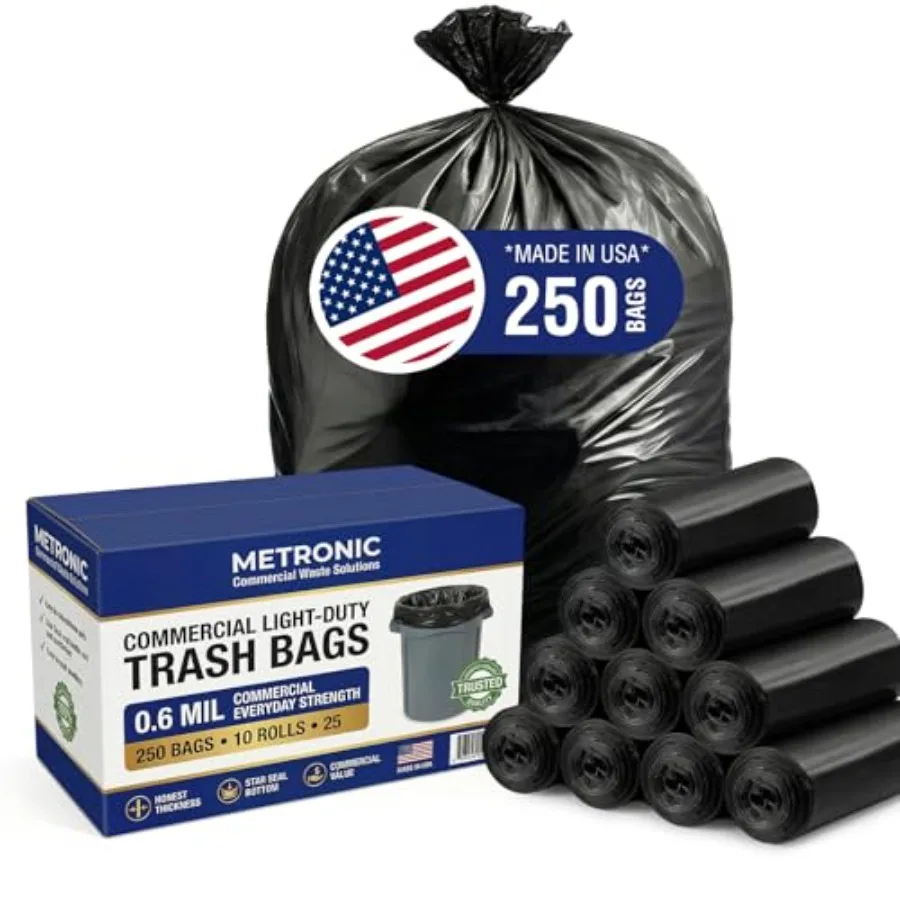 30-33 Gallon Trash Bags 250 Count Bulk 0.6 Mil Commercial Black Garbage Bags 32" x 38" Light Duty Large Plastic Trash Bags Comm