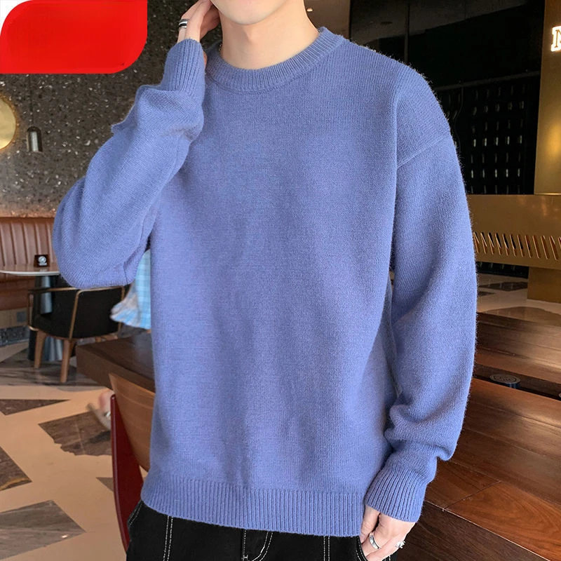 

2024 Autumn Winter New Sweater Men Thick Warm Round Neck Pullover Solid Color Sweaters Mens Casual Loose Knitted Tops 5XL E461