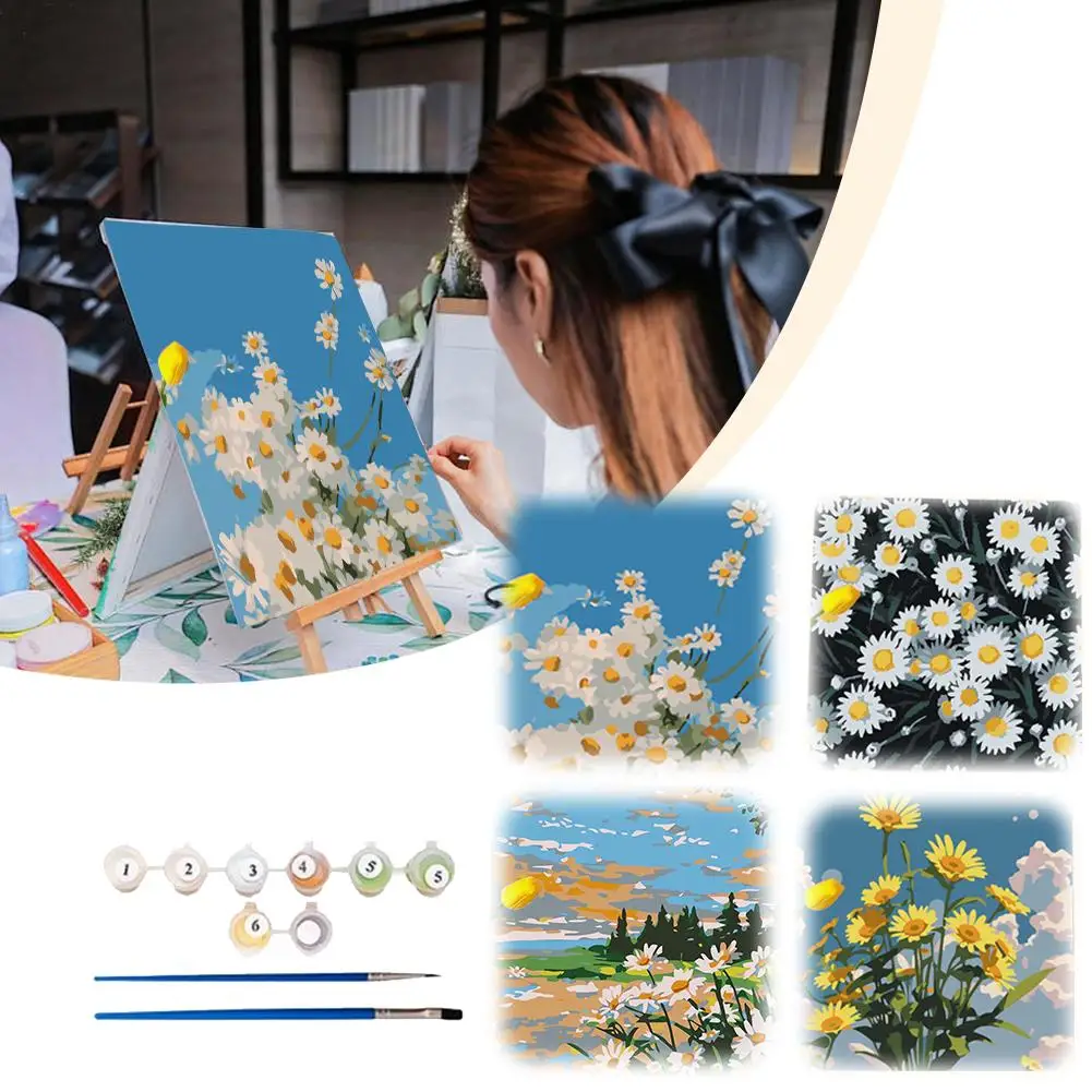 Chrysanthemum Sunflower Digital Oil Painting DIY Hand-painted Healing Decompression Painting Landscape Decorative R8T9