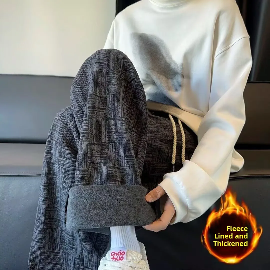 

Тяжелые вельветовые мужские прямые спортивные штаны, свободные повседневные широкие брюки, осень-зима, модные спортивные свободные драпированные брюки Leisu...