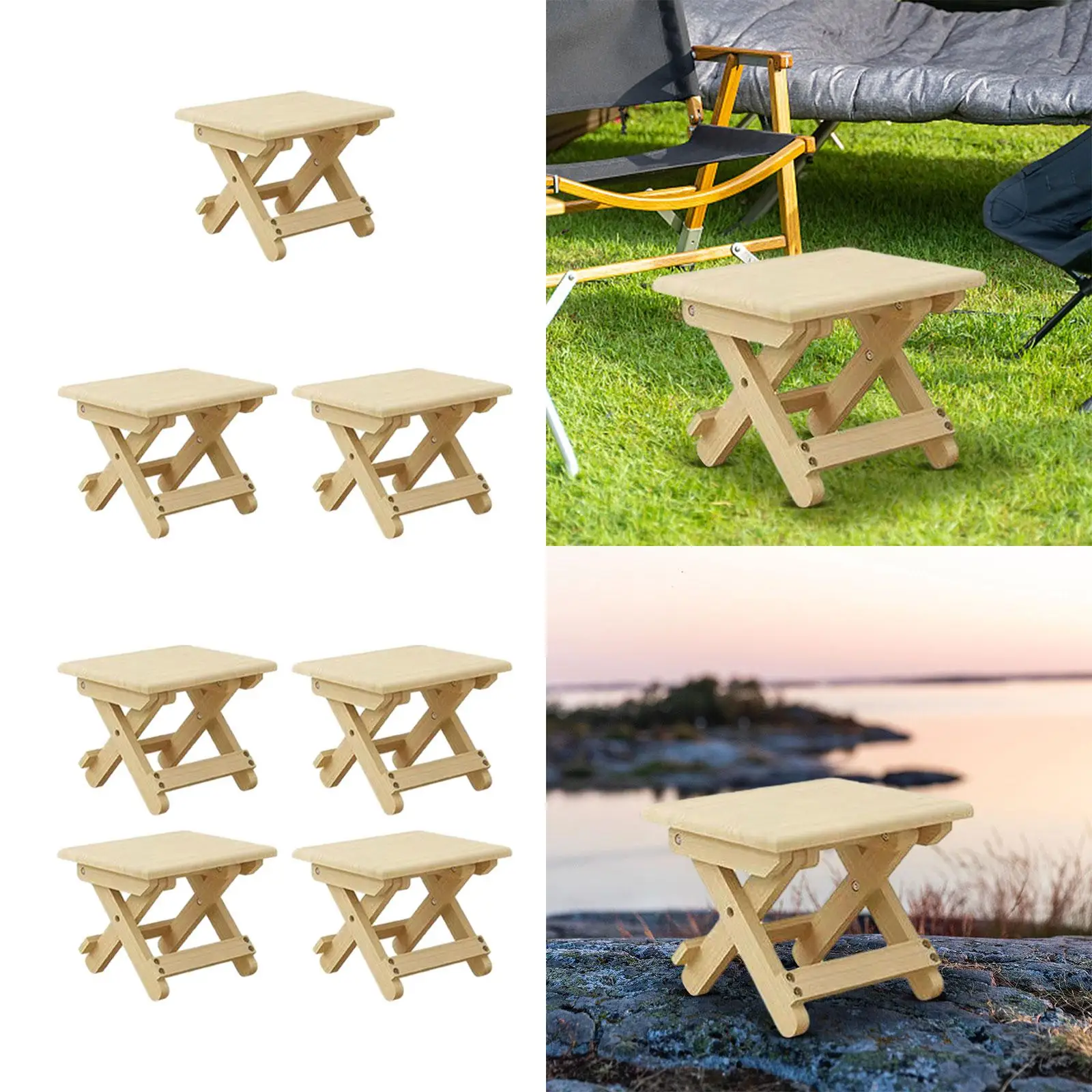 Compact Folding Wood Stool Backyard Stool 24x20x20cm Reinforced Crossbar Picnic Stool Portable Chair for Outdoor Activities