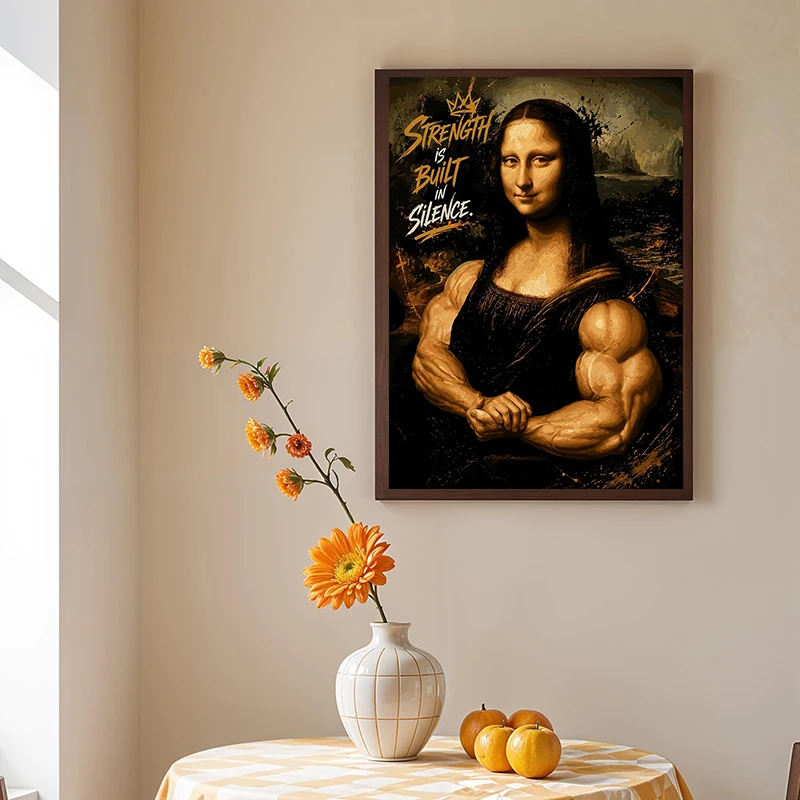 Mona Lisa Muscle Arm Smoking Poster Canvas Painting Print Funny Wall Art Decoration Picture Nordic Modern Gym  Room Home Decor