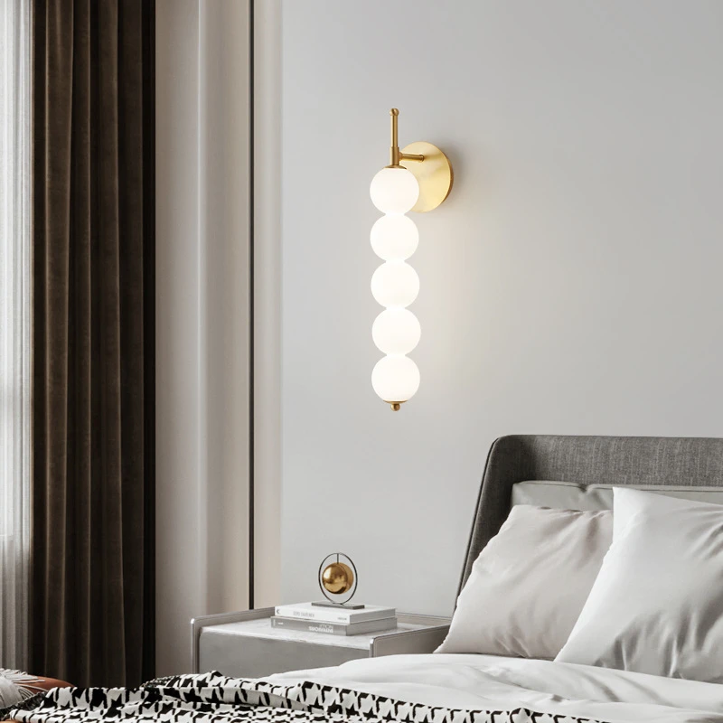 

Modern LED Copper Wall Lamp Bedside White Glass Lampshade Home Deco Restaurant Sconces Light Hotel Corridor Lighting Fixtures