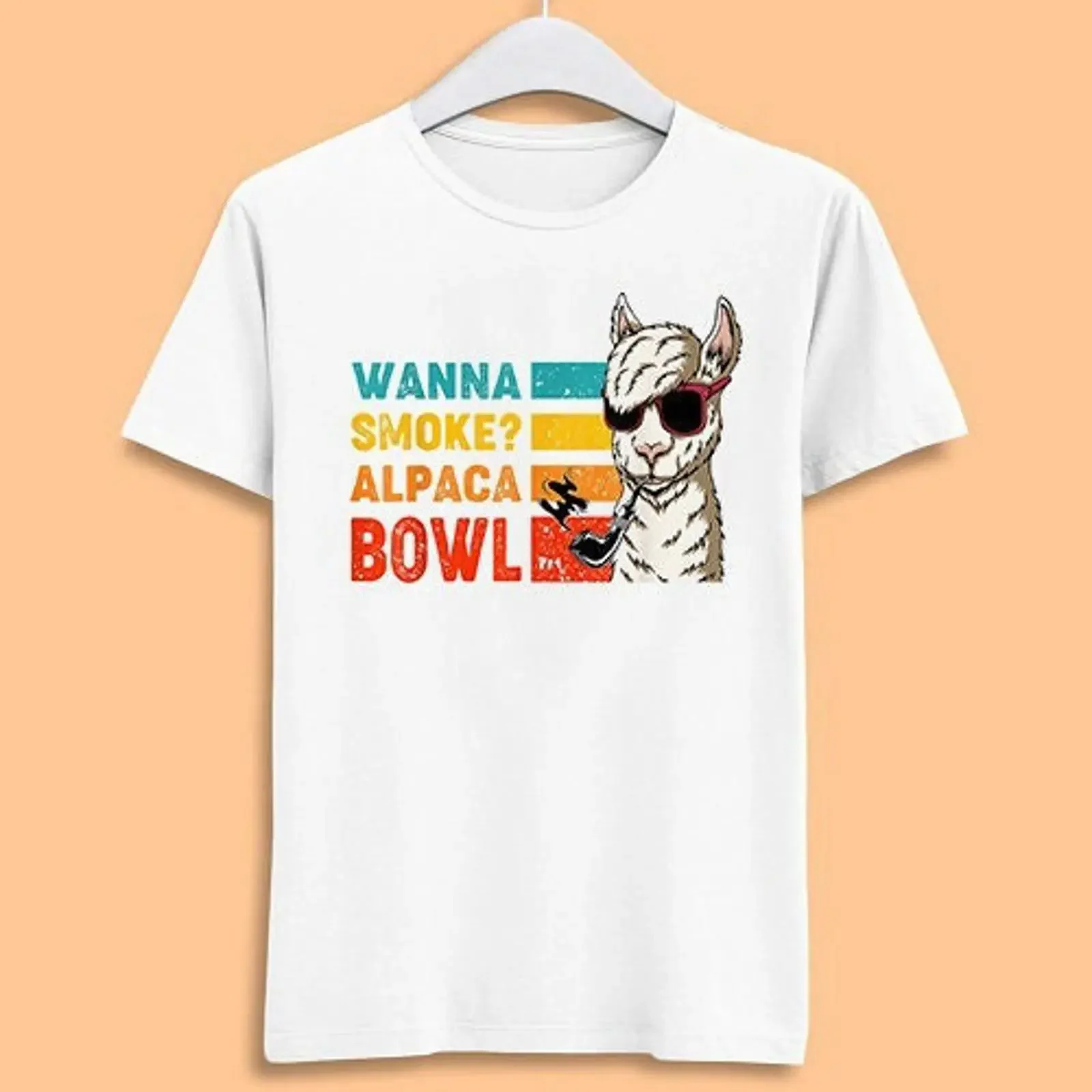 Wanna Smoke Alpaca Bowl Funny Sunglasses Llama Meme T Shirt Casual  For  vintage Washed Comfortable Stretched Slightly Unisex