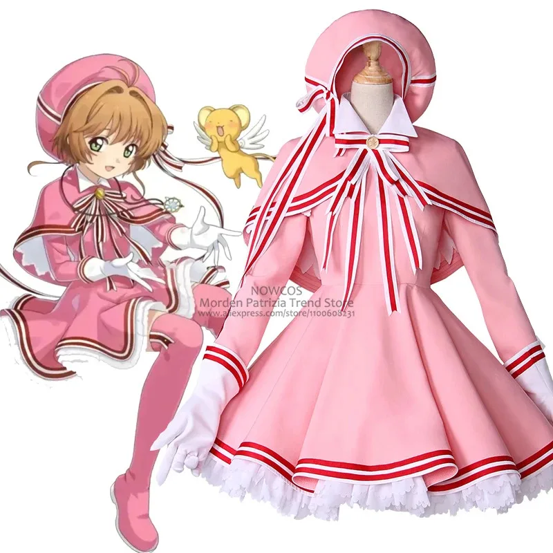 

Прозрачная карта Cardcaptor Sakura для девочек, японское аниме, розовое платье горничной Лолиты, женское платье Card Captor Sakura, костюм, униформа