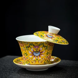 Palace Style Ceramic Gaiwan Enamel Colour with Cover Teacup Light Luxury Chinese Beauty Tea Infuser Home Tea Set Accessories