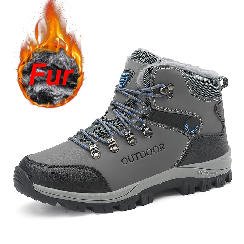 Winter Plush Keep Warm Snow Boots Leather Men Outdoor Hiking Shoes Tourist Trekking Sneakers Trail Jogging Shoes Factory Outlet