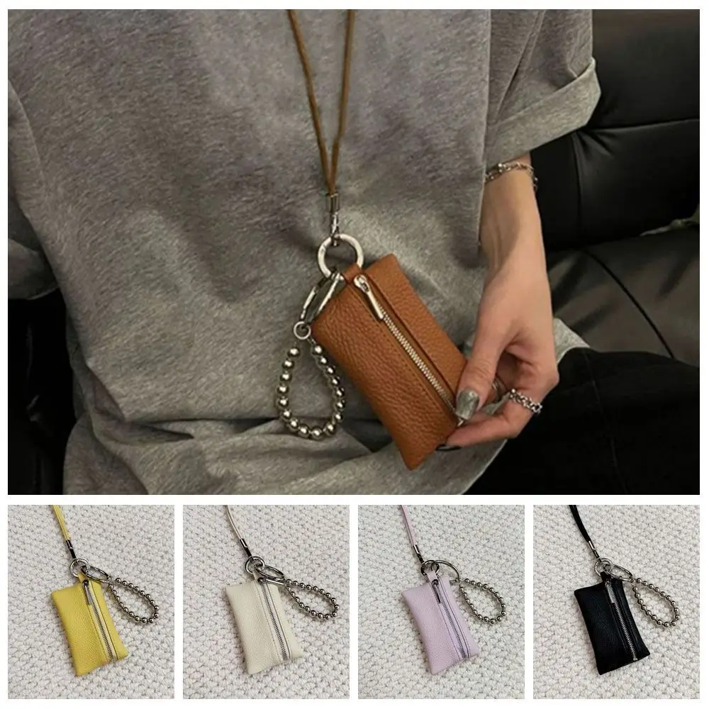 

New Leather Coin Purse Portable Mini Headphones Organizer Hanging Neck Accessories Multifunctional Wallet