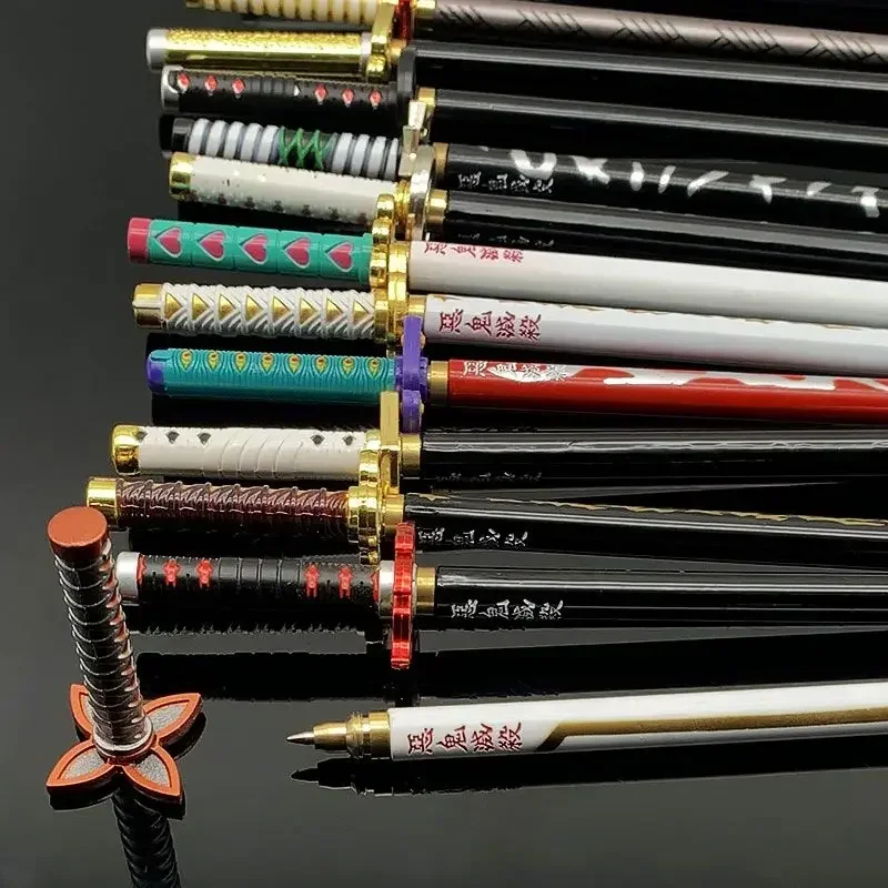 Demon Slayer Nichirin Blade Gel Pens Metal Signature Pen Anime 0.5mm Black Stationery School Office Supplies Writing Gift
