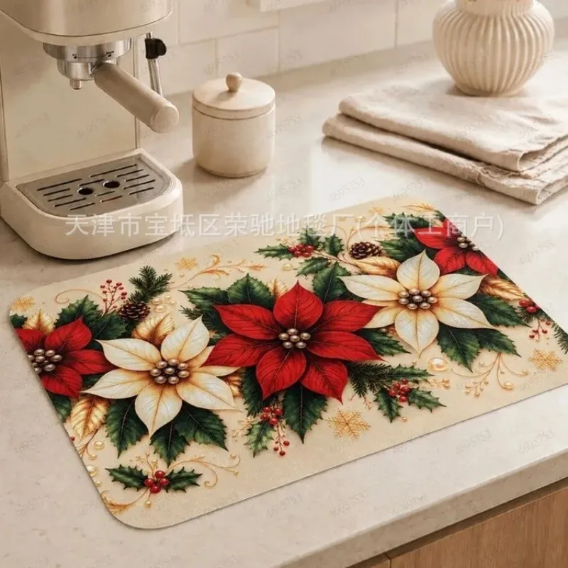 VIKAMA Gingerbread Cocoa Mug Mat, Water Absorbent & Non Slip, for Kitchen Counter Coffee Maker Sink Drying Mat, Home Decor