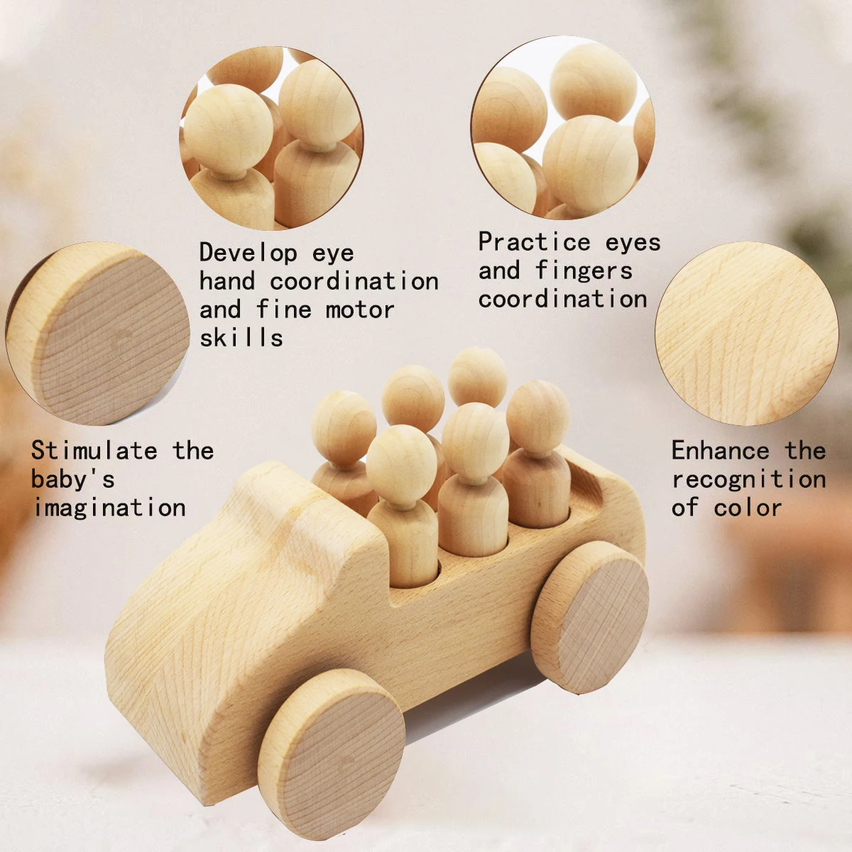 Baby Wooden Toys Beech Wood Car Blocks Solid Wood Peg Dolls Educational Montessori Toys Children Teething Newborn Birthday Gift