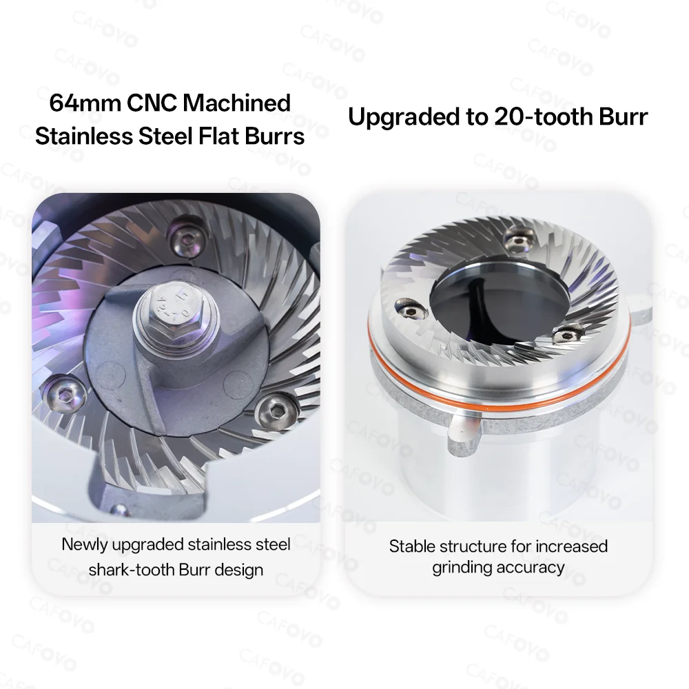 카포보 G764F 커피 버 그라인더 64mm 플랫 버 커피 그라인더 100단계 조절 시간 측정 밀러 가정용 바리스타용