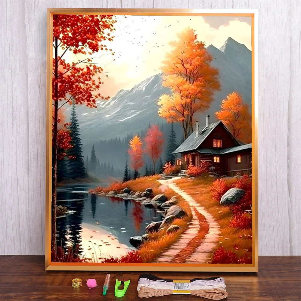 

11/14CT Landscape Print Needle Arts Craft Embroidery Cross Stitch Complete Kit Scenery Handicraft Wall Art Home Decor Gift