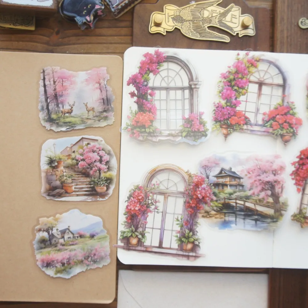

10 Pcs Big Size Balcony Filled with Potted Plants Style PVC Transparent Sticker Scrapbooking DIY Gift Decoration Tag